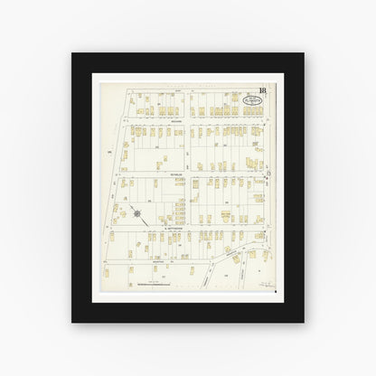 Old map wall art mockup — black gallery frame with white mat — Sanborn Fire Insurance Map from Plymouth, Luzerne County, Pennsylvania (1912), Sheet #0018