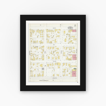 Old map wall art mockup — black gallery frame with white mat — Sanborn Fire Insurance Map from Beaumont, Jefferson County, Texas (1902), Sheet #0007