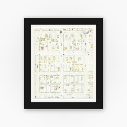 Old map wall art mockup — black gallery frame with white mat — Sanborn Fire Insurance Map from Litchfield, Meeker County, Minnesota (1913), Sheet #0004