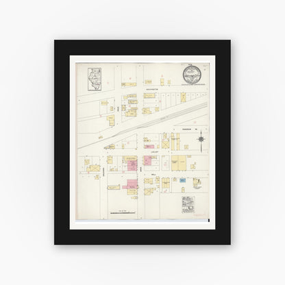 Old map wall art mockup — black gallery frame with white mat — Sanborn Fire Insurance Map from Wayne City, Wayne County, Illinois (1921), Sheet #0001