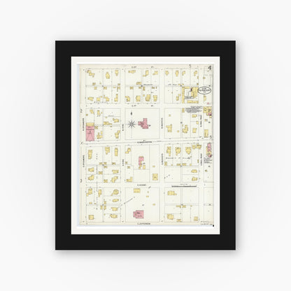 Old map wall art mockup — black gallery frame with white mat — Sanborn Fire Insurance Map from Fairmount, Grant County, Indiana (1898), Sheet #0004