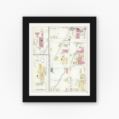 Old map wall art mockup — black gallery frame with white mat — Sanborn Fire Insurance Map from Indiana, Indiana County, Pennsylvania (1916), Sheet #0006