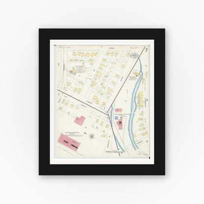 Old map wall art mockup — black gallery frame with white mat — Sanborn Fire Insurance Map from Saint Marys, Auglaize County, Ohio (1907), Sheet #0007
