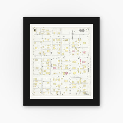 Old map wall art mockup — black gallery frame with white mat — Sanborn Fire Insurance Map from Mercedes, Hidalgo County, Texas (1925), Sheet #0003