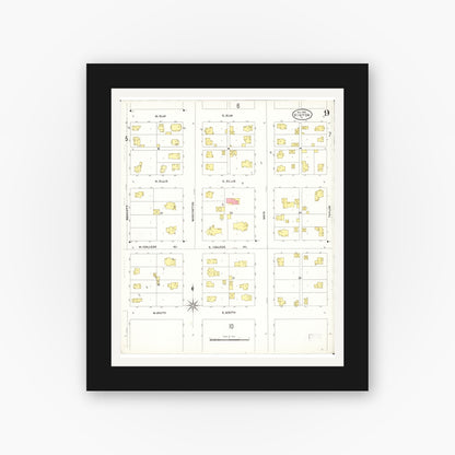 Old map wall art mockup — black gallery frame with white mat — Sanborn Fire Insurance Map from Vinton, Benton County, Iowa (1906), Sheet #0009