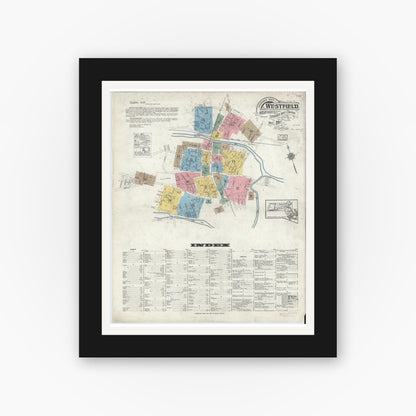 Old map wall art mockup — black gallery frame with white mat — Sanborn Fire Insurance Map from Westfield, Hampden County, Massachusetts (1917) - Complete Map Set