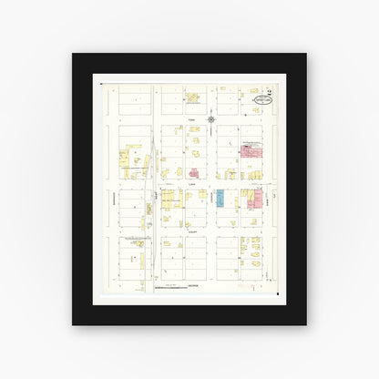Old map wall art mockup — black gallery frame with white mat — Sanborn Fire Insurance Map from Spirit Lake, Dickinson County, Iowa (1913), Sheet #0002