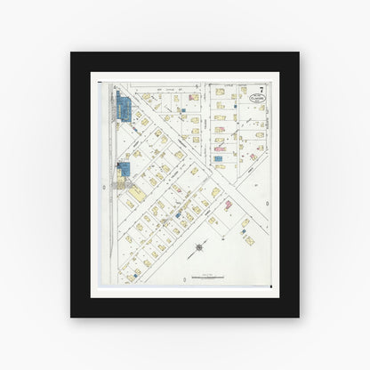 Old map wall art mockup — black gallery frame with white mat — Sanborn Fire Insurance Map from Elmore, Ottawa County, Ohio (1920), Sheet #0007