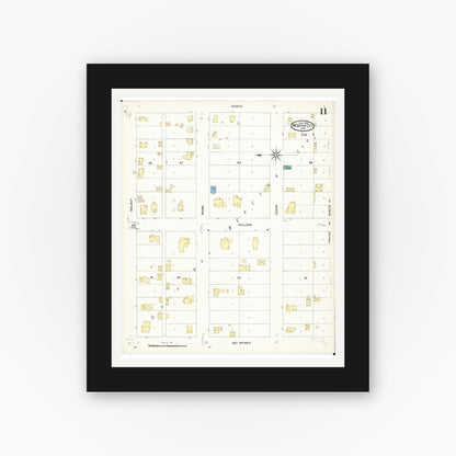 Old map wall art mockup — black gallery frame with white mat — Sanborn Fire Insurance Map from Webster City, Hamilton County, Iowa (1907), Sheet #0011