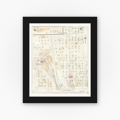 Old map wall art mockup — black gallery frame with white mat — Sanborn Fire Insurance Map from Eagle Grove, Wright County, Iowa (1941), Sheet #0006