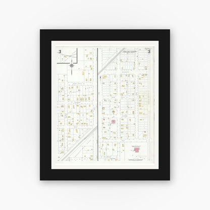 Old map wall art mockup — black gallery frame with white mat — Sanborn Fire Insurance Map from Gardner, Grundy County, Illinois (1932), Sheet #0003