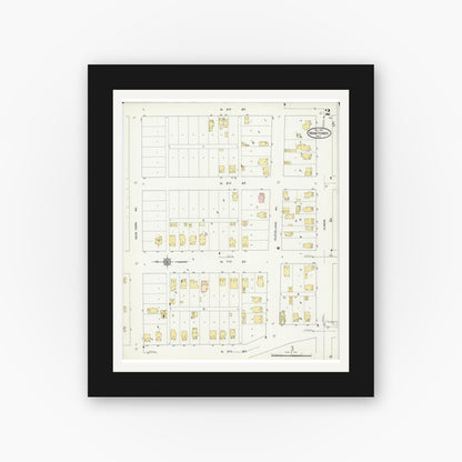 Old map wall art mockup — black gallery frame with white mat — Sanborn Fire Insurance Map from Manitowoc, Manitowoc County, Wisconsin (1912), Sheet #0002
