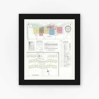 Old map wall art mockup — black gallery frame with white mat — Sanborn Fire Insurance Map from Freeport, Brazoria County, Texas (1943) - Complete Map Set