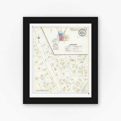 Old map wall art mockup — black gallery frame with white mat — Sanborn Fire Insurance Map from Weston, Wood County, Ohio (1910) - Complete Map Set