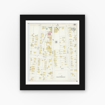 Old map wall art mockup — black gallery frame with white mat — Sanborn Fire Insurance Map from Ashtabula, Ashtabula County, Ohio (1898), Sheet #0015
