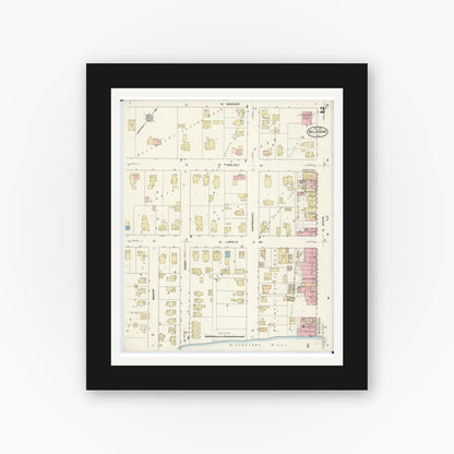 Old map wall art mockup — black gallery frame with white mat — Sanborn Fire Insurance Map from Belvidere, Boone County, Illinois (1912), Sheet #0002