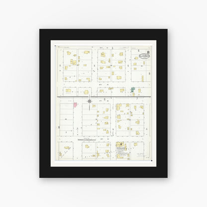 Old map wall art mockup — black gallery frame with white mat — Sanborn Fire Insurance Map from Alexandria, Douglas County, Minnesota (1909), Sheet #0008