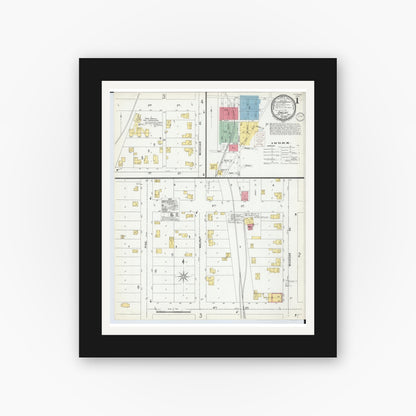 Old map wall art mockup — black gallery frame with white mat — Sanborn Fire Insurance Map from Shelby, Oceana County, Michigan (1900), Sheet #0001