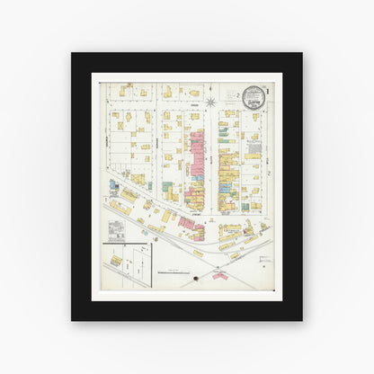 Old map wall art mockup — black gallery frame with white mat — Sanborn Fire Insurance Map from Clinton, Rock County, Wisconsin (1899) - Complete Map Set