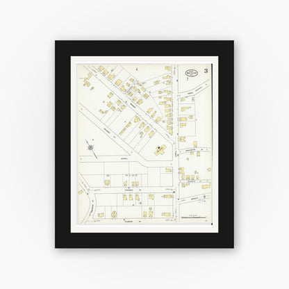 Old map wall art mockup — black gallery frame with white mat — Sanborn Fire Insurance Map from Methuen, Essex County, Massachusetts (1911), Sheet #0003