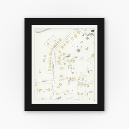 Old map wall art mockup — black gallery frame with white mat — Sanborn Fire Insurance Map from Dover, Morris County, New Jersey (1900), Sheet #0012