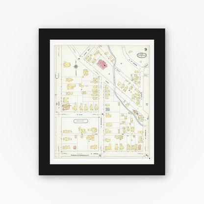 Old map wall art mockup — black gallery frame with white mat — Sanborn Fire Insurance Map from Titusville, Crawford County, Pennsylvania (1912), Sheet #0009