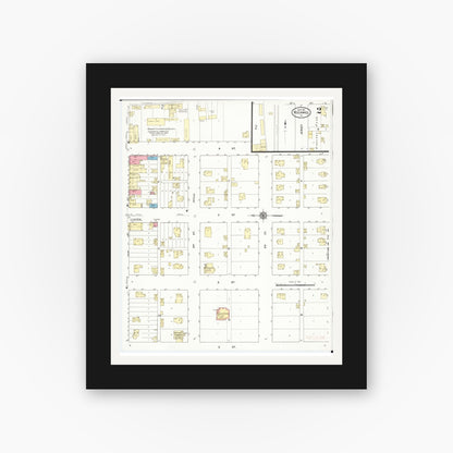 Old map wall art mockup — black gallery frame with white mat — Sanborn Fire Insurance Map from Rockwell, Cerro Gordo County, Iowa (1911), Sheet #0002