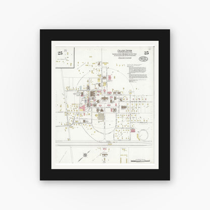 Old map wall art mockup — black gallery frame with white mat — Sanborn Fire Insurance Map from Bryan, Brazos County, Texas (1925), Sheet #0025