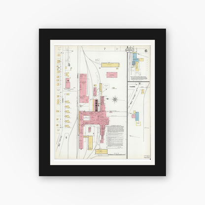 Old map wall art mockup — black gallery frame with white mat — Sanborn Fire Insurance Map from Wabash, Wabash County, Indiana (1901), Sheet #0006