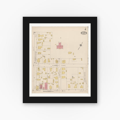 Old map wall art mockup — black gallery frame with white mat — Sanborn Fire Insurance Map from Williamston, Martin County, North Carolina (1921), Sheet #0004