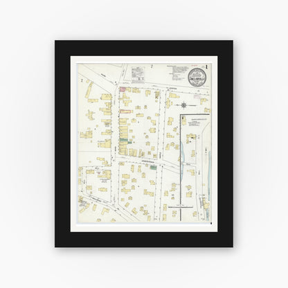 Old map wall art mockup — black gallery frame with white mat — Sanborn Fire Insurance Map from Sinclairville, Chautauqua County, New York (1910), Sheet #0001