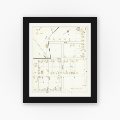 Old map wall art mockup — black gallery frame with white mat — Sanborn Fire Insurance Map from Franklin, Independent Cities, Virginia (1912), Sheet #0003