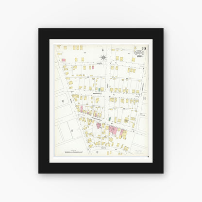 Old map wall art mockup — black gallery frame with white mat — Sanborn Fire Insurance Map from Rochester, Beaver County, Pennsylvania (1908), Sheet #0018