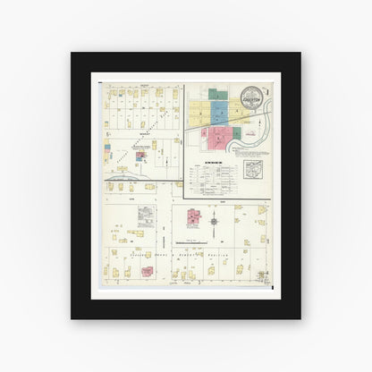 Old map wall art mockup — black gallery frame with white mat — Sanborn Fire Insurance Map from Edgerton, Williams County, Ohio (1913), Sheet #0001