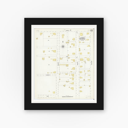 Old map wall art mockup — black gallery frame with white mat — Sanborn Fire Insurance Map from McKinney, Collin County, Texas (1908), Sheet #0011
