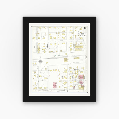 Old map wall art mockup — black gallery frame with white mat — Sanborn Fire Insurance Map from Marion, Williamson County, Illinois (1906), Sheet #0002
