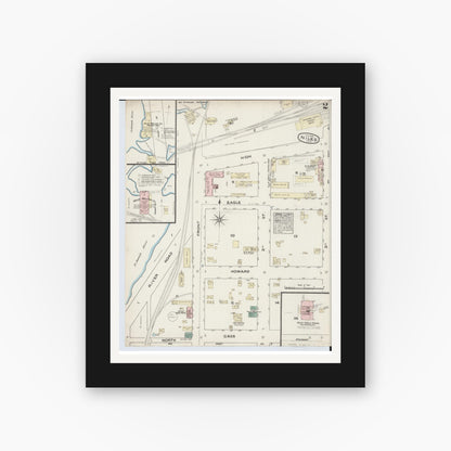 Old map wall art mockup — black gallery frame with white mat — Sanborn Fire Insurance Map from Niles, Berrien County, Michigan (1884), Sheet #0002