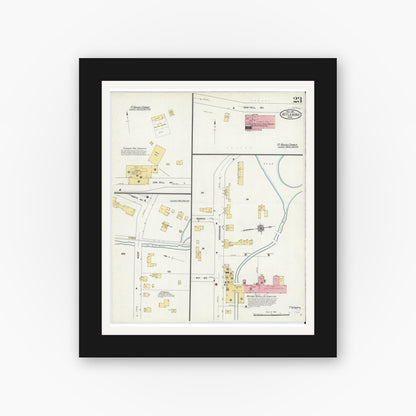 Old map wall art mockup — black gallery frame with white mat — Sanborn Fire Insurance Map from Attleboro, Bristol County, Massachusetts (1911), Sheet #0023