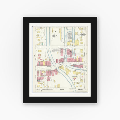 Old map wall art mockup — black gallery frame with white mat — Sanborn Fire Insurance Map from Saint Marys, Auglaize County, Ohio (1907), Sheet #0008