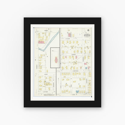 Old map wall art mockup — black gallery frame with white mat — Sanborn Fire Insurance Map from Mount Vernon, Knox County, Ohio (1907), Sheet #0006