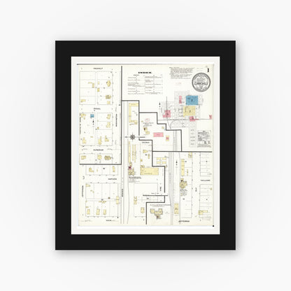 Old map wall art mockup — black gallery frame with white mat — Sanborn Fire Insurance Map from Clarksville, Butler County, Iowa (1910) â€” Complete Set
