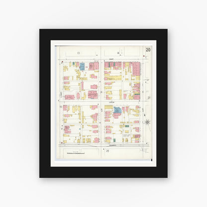 Old map wall art mockup — black gallery frame with white mat — Sanborn Fire Insurance Map from Hamilton, Butler County, Ohio (1899), Sheet #0020