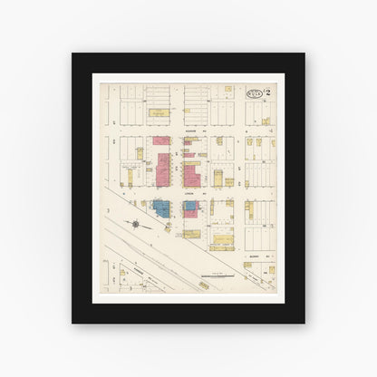 Old map wall art mockup — black gallery frame with white mat — Sanborn Fire Insurance Map from Rule, Haskell County, Texas (1922), Sheet #0002