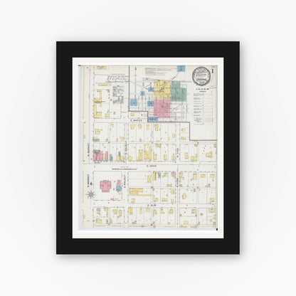 Old map wall art mockup — black gallery frame with white mat — Sanborn Fire Insurance Map from Urbana, Champaign County, Illinois (1892) - Complete Map Set