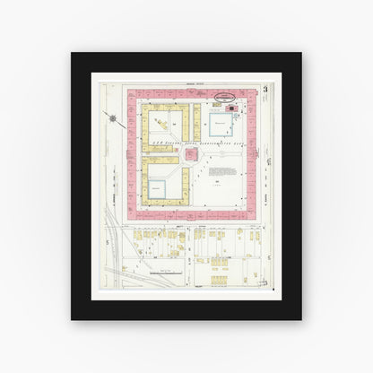 Old map wall art mockup — black gallery frame with white mat — Sanborn Fire Insurance Map from Jeffersonville, Clark County, Indiana (1911), Sheet #0003