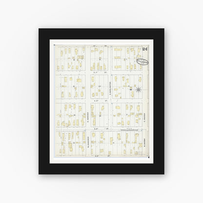 Old map wall art mockup — black gallery frame with white mat — Sanborn Fire Insurance Map from Stillwater, Washington County, Minnesota (1891), Sheet #0024