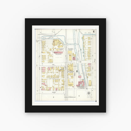 Old map wall art mockup — black gallery frame with white mat — Sanborn Fire Insurance Map from Hamilton, Butler County, Ohio (1899), Sheet #0004