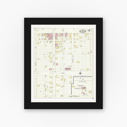 Old map wall art mockup — black gallery frame with white mat — Sanborn Fire Insurance Map from Belle Plaine, Scott County, Minnesota (1914), Sheet #0003