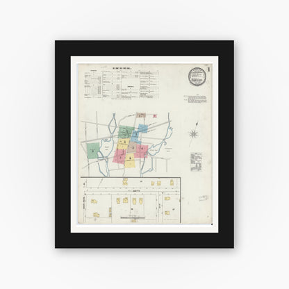 Old map wall art mockup — black gallery frame with white mat — Sanborn Fire Insurance Map from Babylon, Suffolk County, New York (1897), Sheet #0001