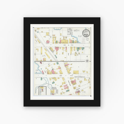 Old map wall art mockup — black gallery frame with white mat — Sanborn Fire Insurance Map from Brighton, Livingston County, Michigan (1899), Sheet #0001